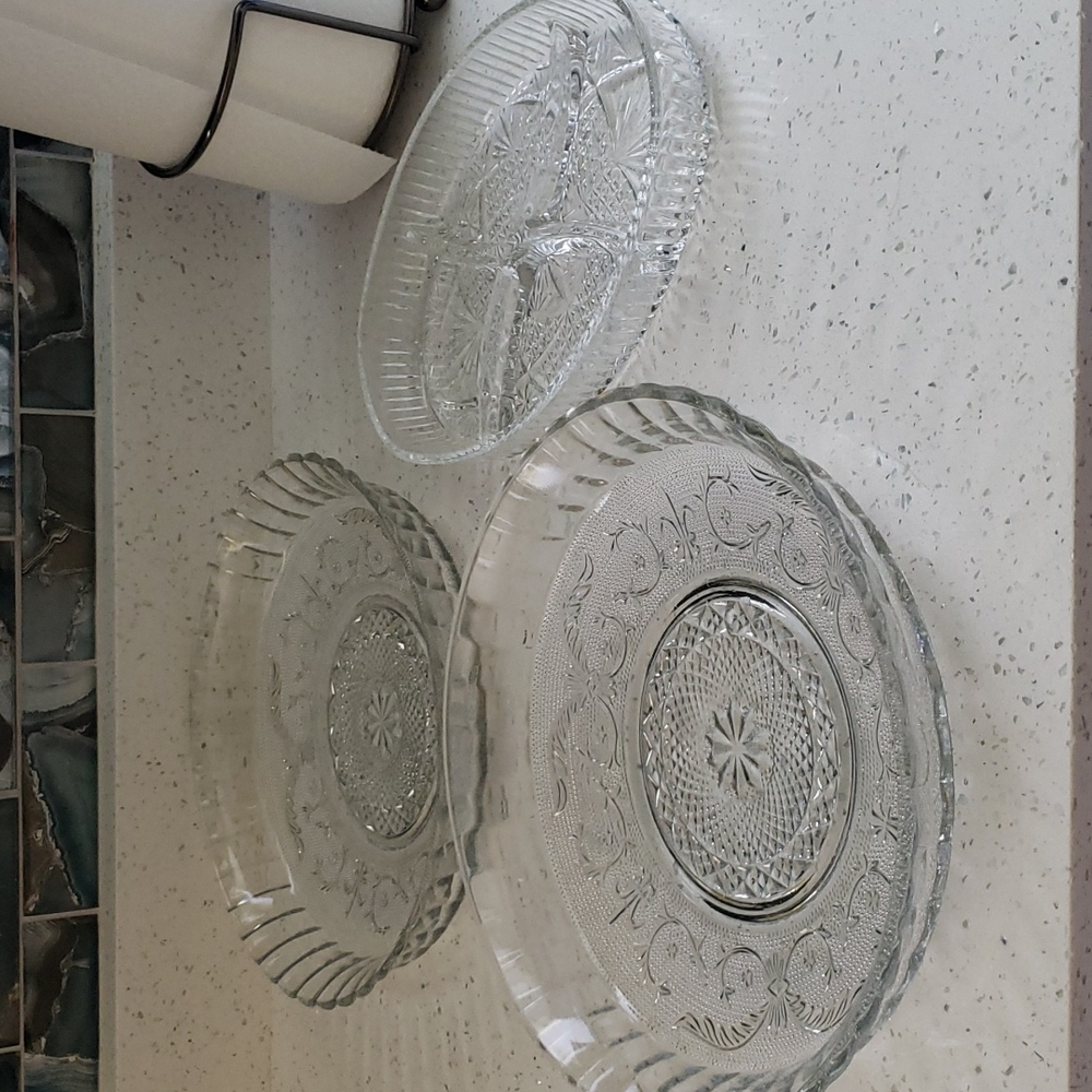 Twin Crystal serving dishes and one smaller four section Crystal dish